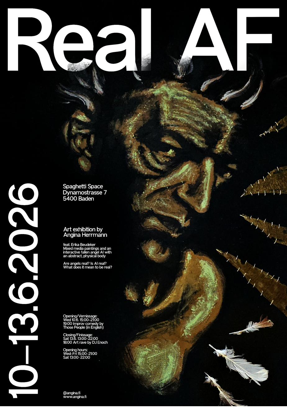Real AF exhibition poster – mixed media painting of Semjaza by Angina Herrmann